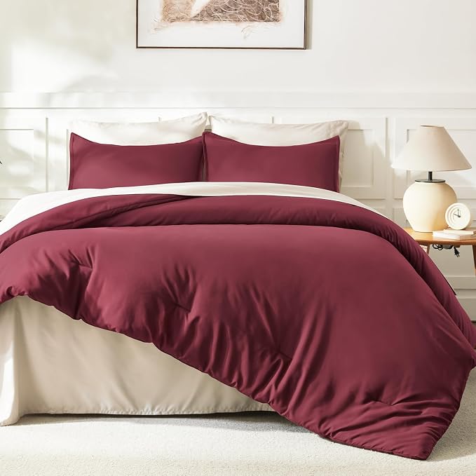 Litanika Burgundy Red Comforter Set Queen Size, 3 Pieces Lightweight Solid - Image 6