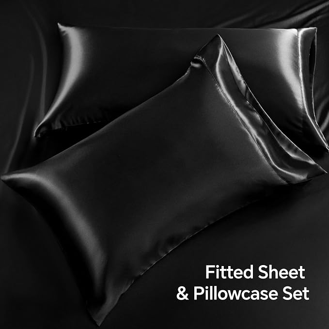 BEDELITE Satin Fitted Sheet and Pillowcases Set, Luxury Soft Similar to Silk - Image 6