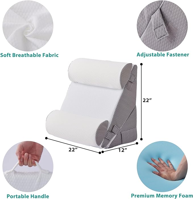 Bedluxe Adjustable 4pcs Bed Wedge Pillow Set, Memory Foam Wedge Pillows Post - Image 5