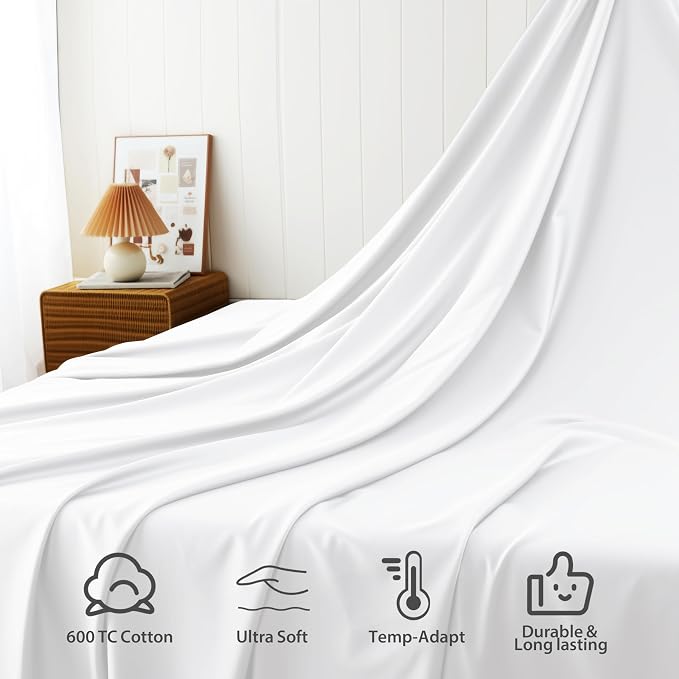 Cotton Flat Sheets Only, 600 TC 100% Cotton Flat Sheet Top Sheet Only, King - Image 4