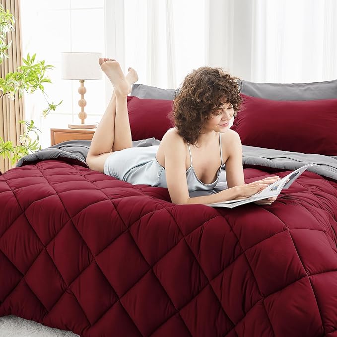 MUXHOMO 7 Pieces Queen Comforter Set, Reversible Bed in a Bag Queen Size - Image 8