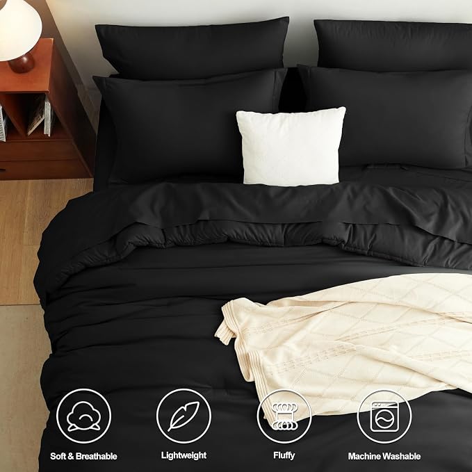CozyLux Oversized King Comforter Set Black, 7 Pieces Bed in a Bag Comforter Set - Image 2