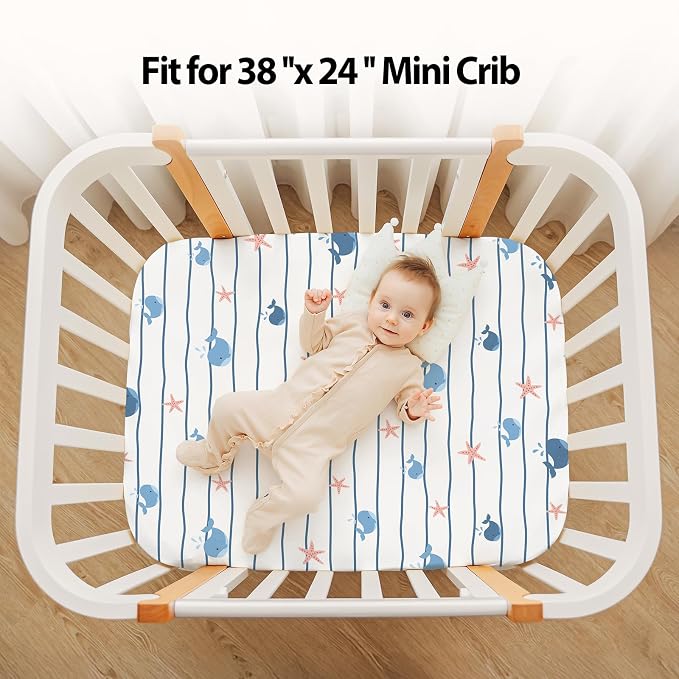 Baby Mini Crib Sheets Boy, Portable 38”x26” Pack and Play Sheets Fitted - Image 4