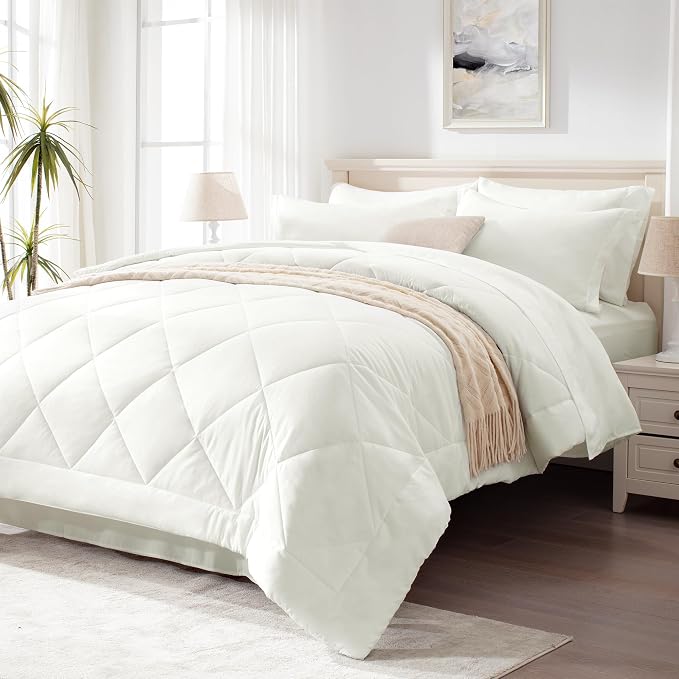 Love's cabin Twin Comforter Set Ivory, 5 Pieces Twin Bed in a Bag, All Season by Lovescabin