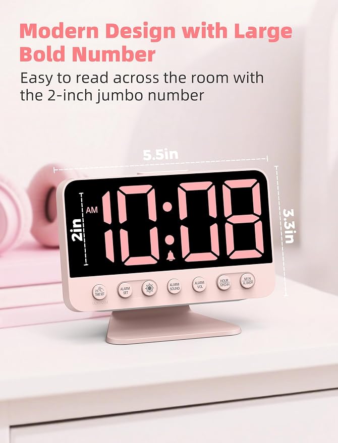 Odokee Digital Alarm Clocks for Bedrooms: Large Bold Number 5 Brightness Dimmer - Image 2