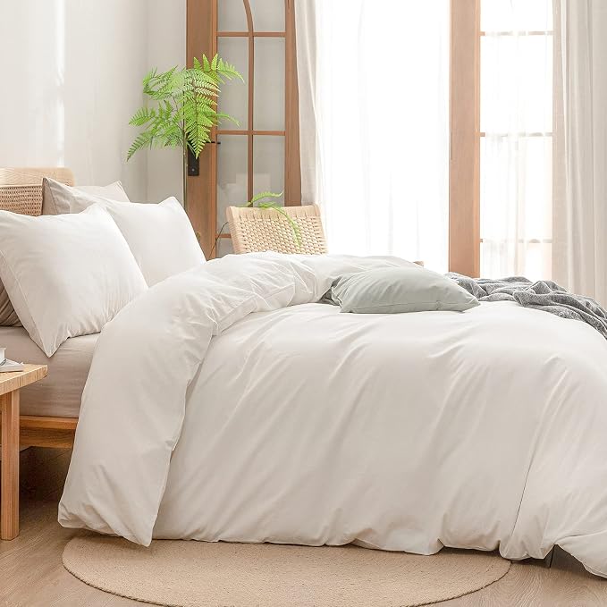 BESTOUCH Duvet Cover Set 100% Washed Cotton Linen Feel Super Soft Comfortable - Image 3