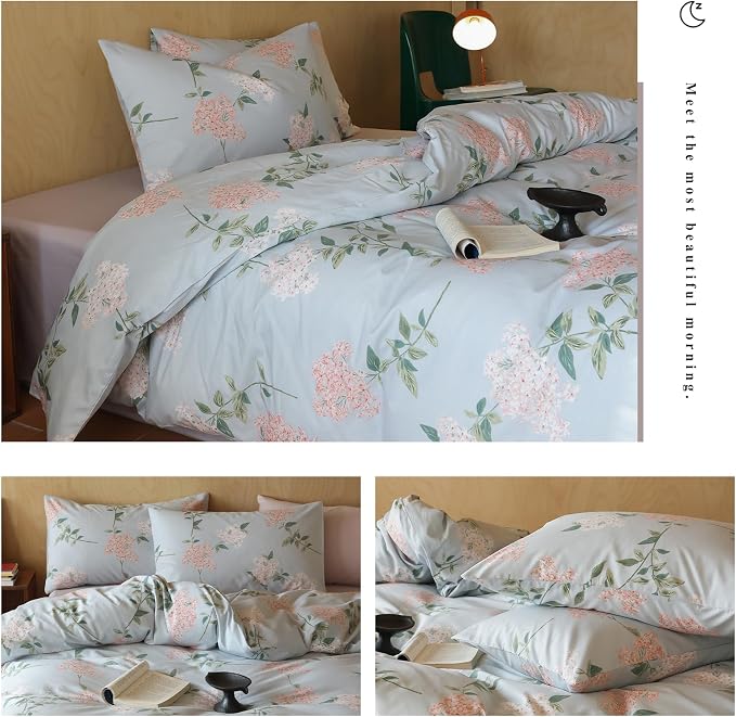 MKXI Floral Duvet Cover Queen 100% Cotton Blue Farmhouse Bedding Soft - Image 3