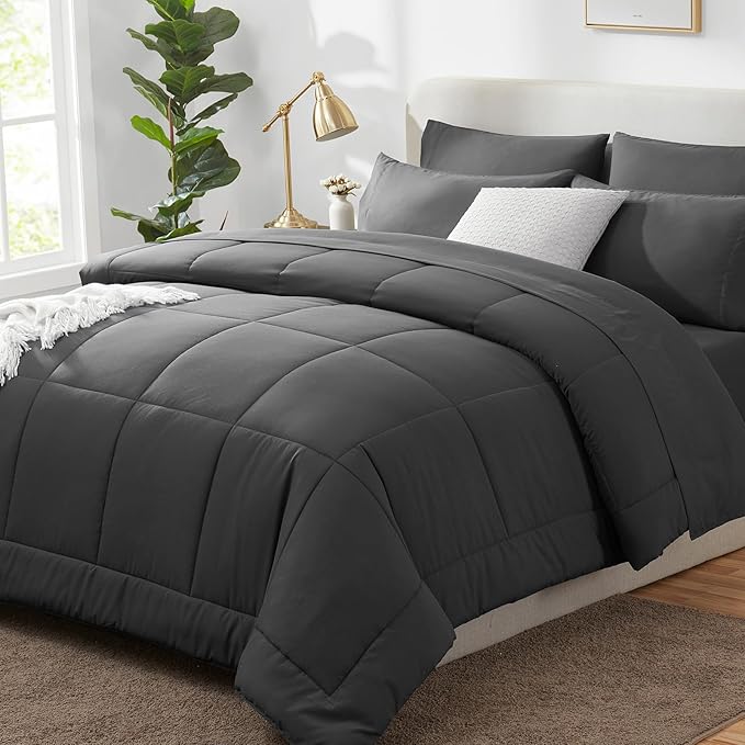 CozyLux Oversized King Comforter Sets Dark Grey, 7 Pieces Bed in a Bag by CozyLux