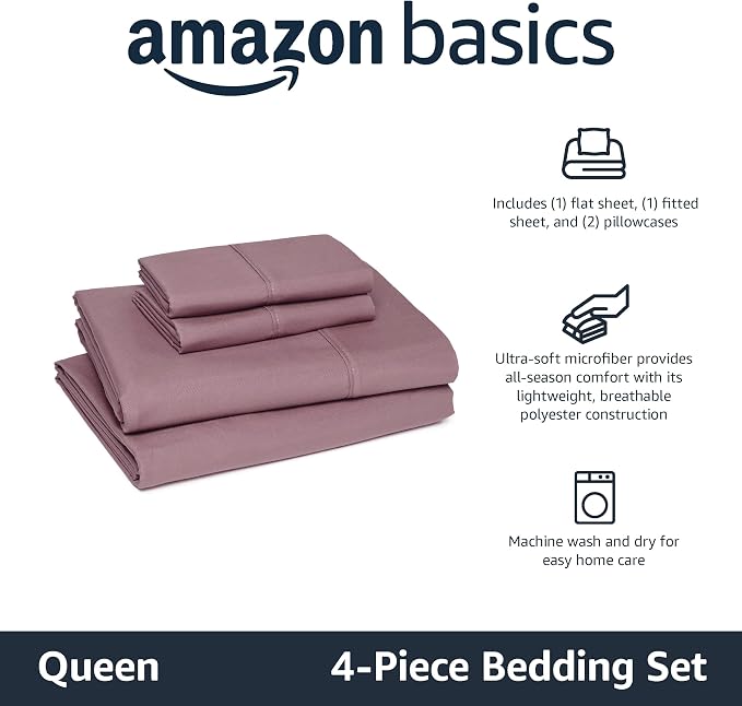 Amazon Basics Lightweight Breathable Microfiber 4-Piece Bed Sheet Set - Image 2