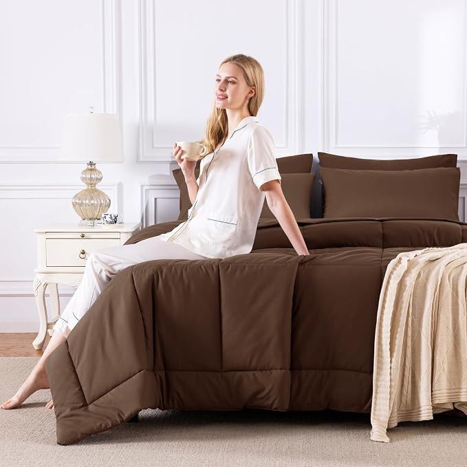 CozyLux King Size Comforter Set Brown, 7 Pieces Bed in a Bag, All Season - Image 7