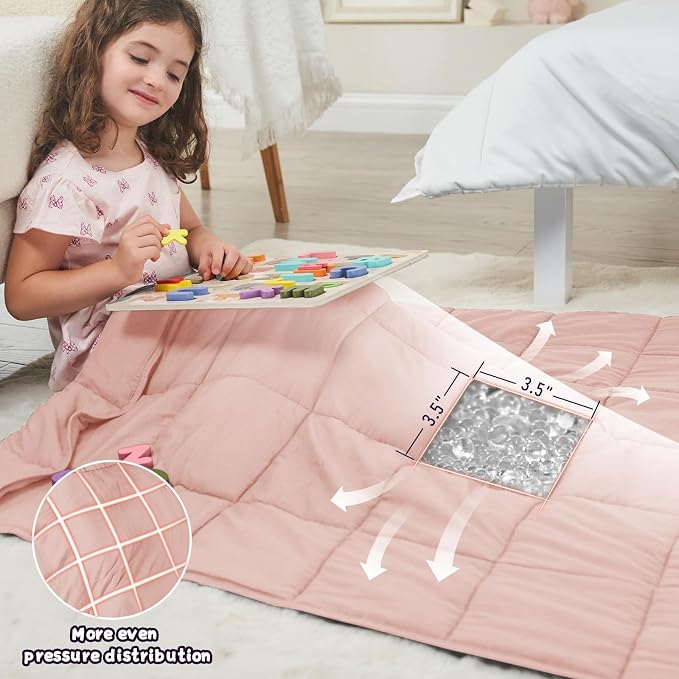 Pink Weighted Blanket Kids 10lbs, Twin Size Cooling Heavy Throw Blanket - Image 3