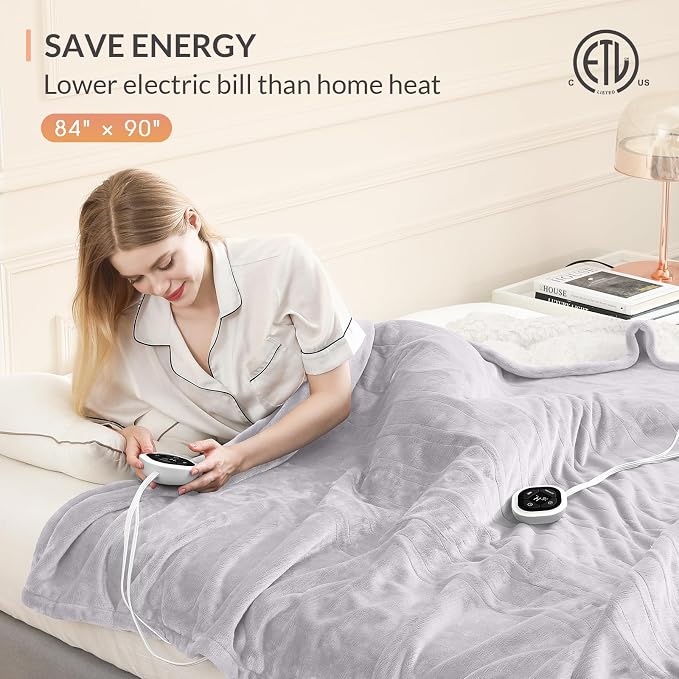HOMLYNS LuxeHeat Heated Blanket Electric Blanket Queen Size, Soft Flannel - Image 6