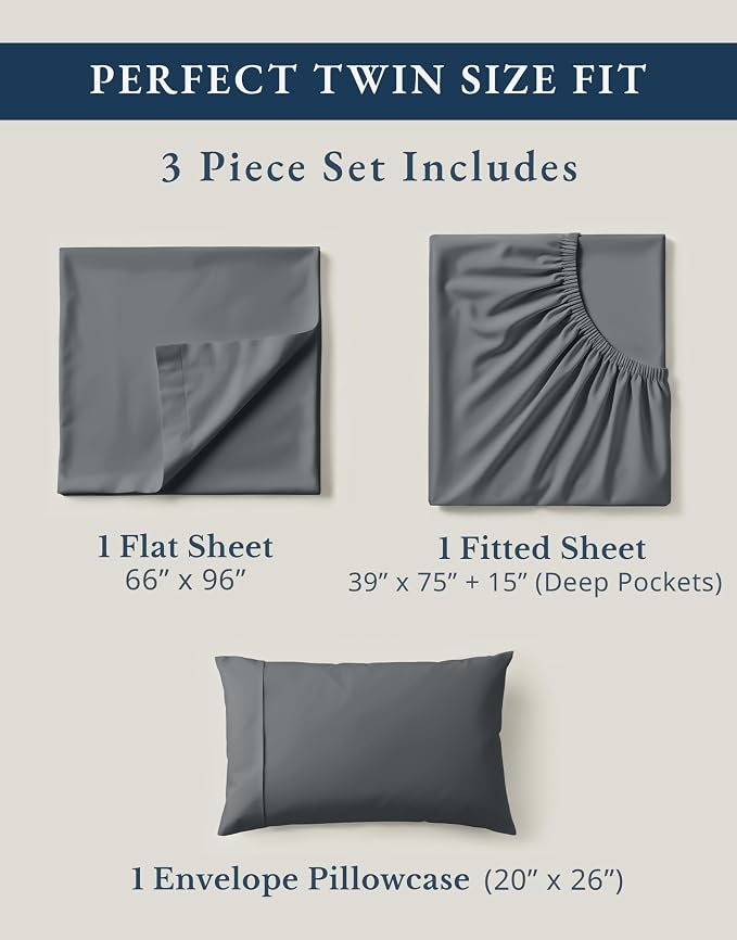 LANE LINEN 100% Organic Cotton 3Pc Bed Sheets Twin Size, Classic Percale Weave - Image 4