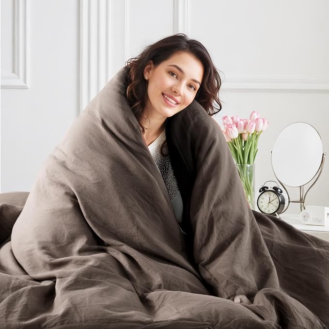 NEXHOME PRO 100% Washed Cotton Duvet Cover Full Size, Ogranic Natural Linen - Image 6