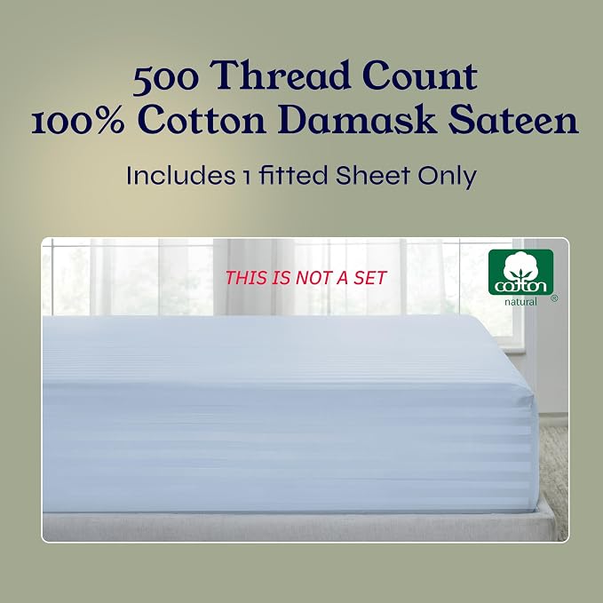 California Design Den Cotton Sateen Damask Stripe King Size Fitted Sheet Only - Image 5