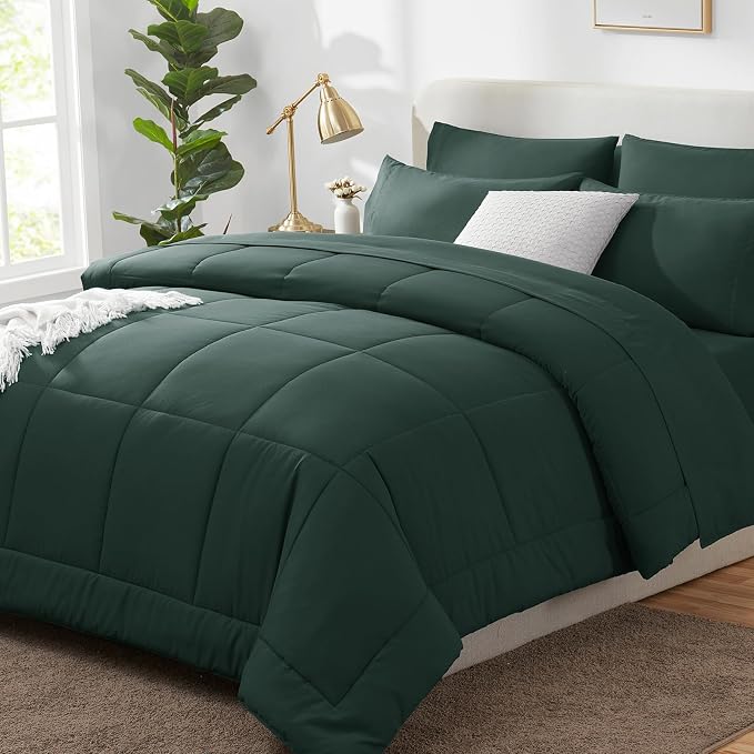 CozyLux King Size Comforter Set Forest Green, 7 Pieces Bed in a Bag, All Season by CozyLux