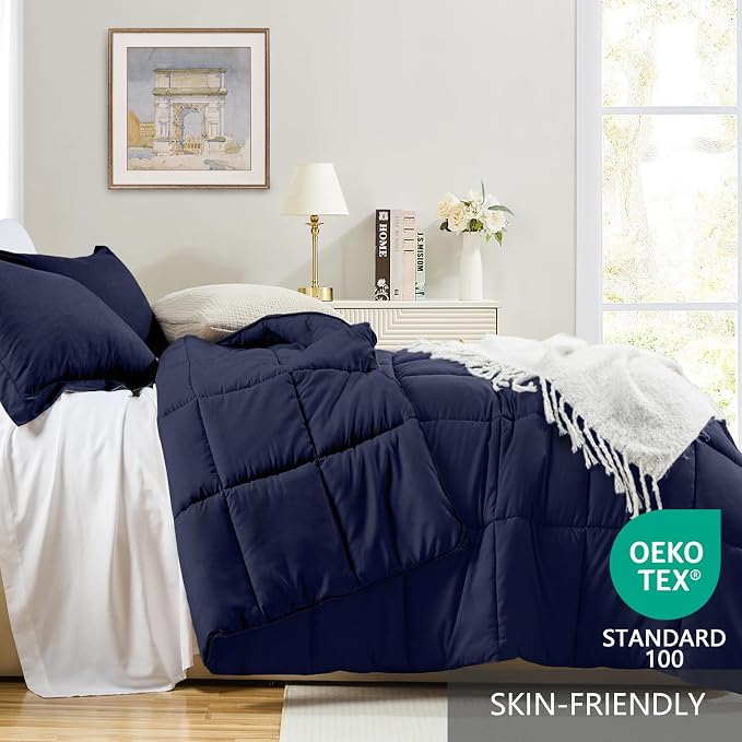 Homelike Moment California King Comforter Set Navy Blue, Lightweight Cal King - Image 3