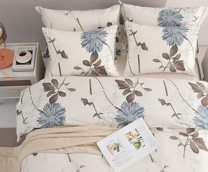 SLEEPBELLA Duvet Cover Queen Size, 600 Thread Count Cotton Botanical Flowers - Image 3