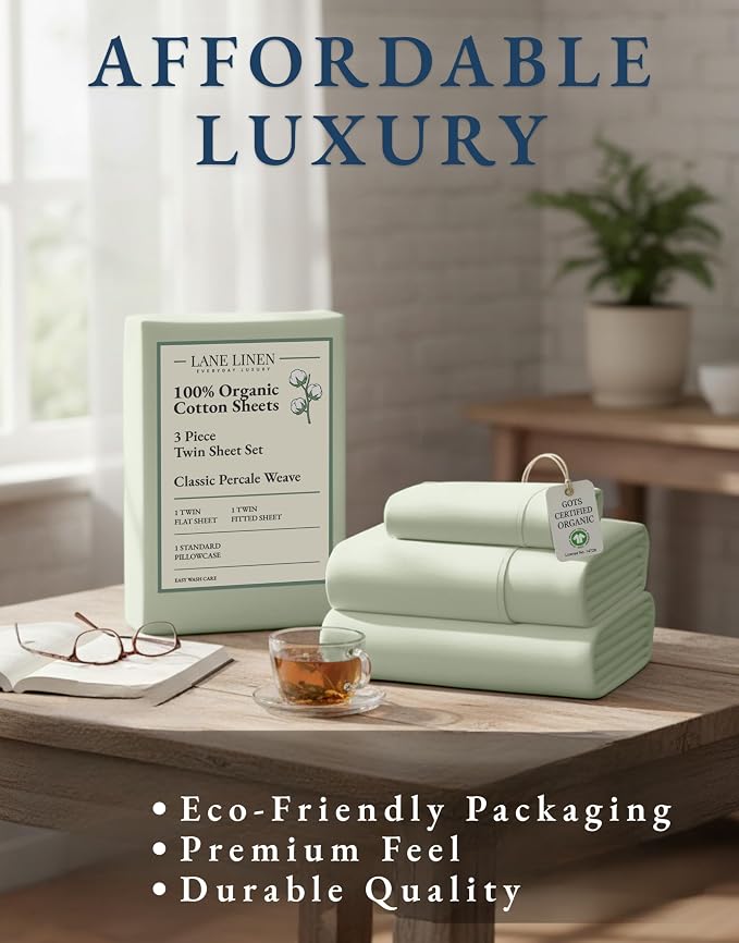 LANE LINEN 100% Organic Cotton Twin Sheets, Soft & Comfy Percale Weave - Image 8