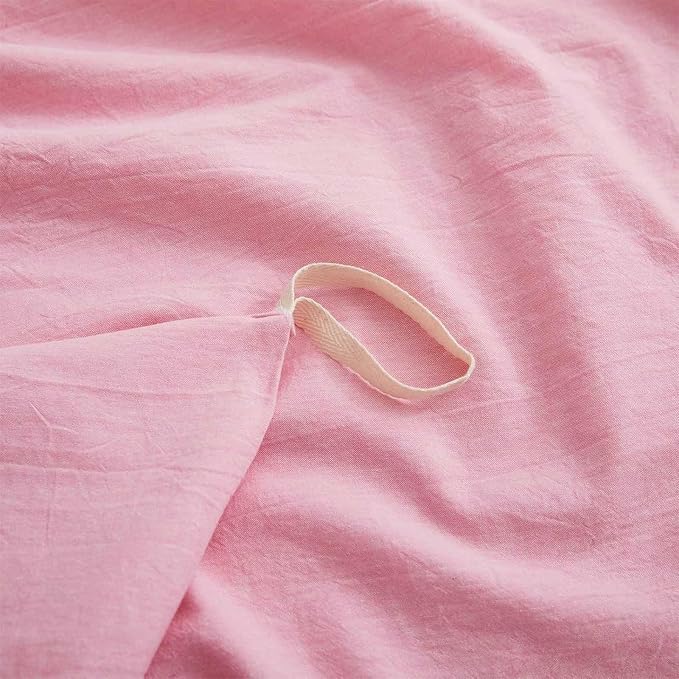 LOVQUE Pink Cotton Duvet Cover Queen Size, Linen Like Natural Bedding Set - Image 5