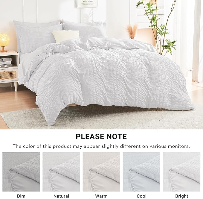HYMOKEGE White King Size Comforter Set Seersucker 7 Pieces, All Season Luxury - Image 6