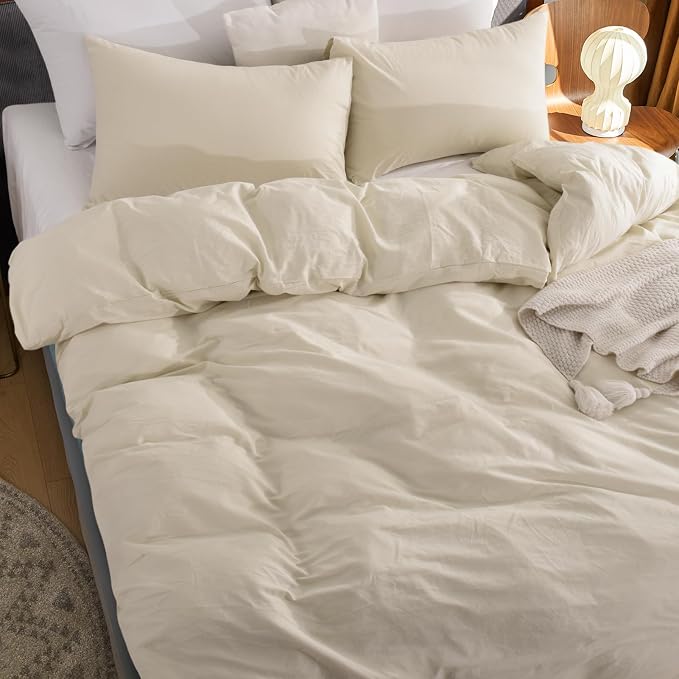 NEXHOME PRO Duvet Cover Set Oversized Queen 98"x98" Linen Feel Textured Cream - Image 5
