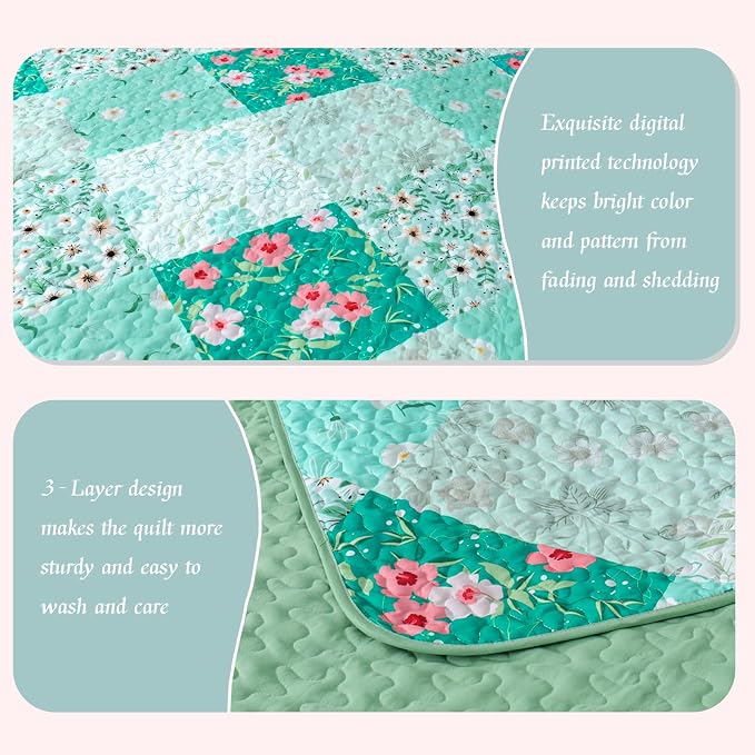 Whale Flotilla Patchwork Quilts Queen Size, Extra Soft Boho Floral Bedspreads - Image 5