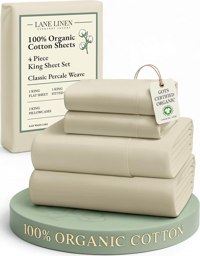 LANE LINEN 100% Organic Cotton Bed Sheets King Size, Fully Elasticized by LaneLinen