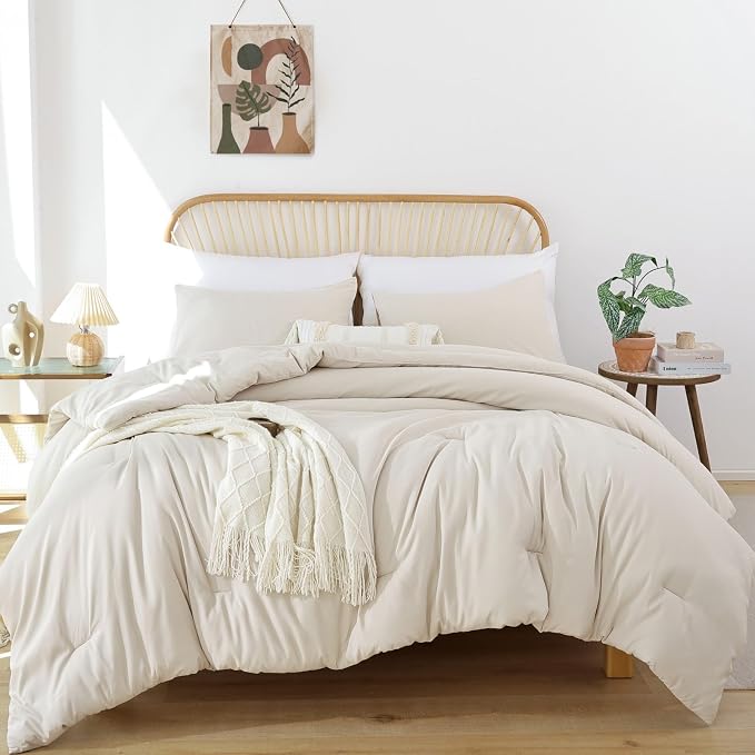 ROSGONIA California King Comforter Set Beige, All Season Bedding Soft Bedspread - Image 3