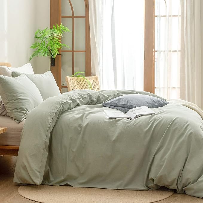 BESTOUCH Duvet Cover Set 100% Washed Cotton Linen Feel Super Soft Comfortable - Image 3