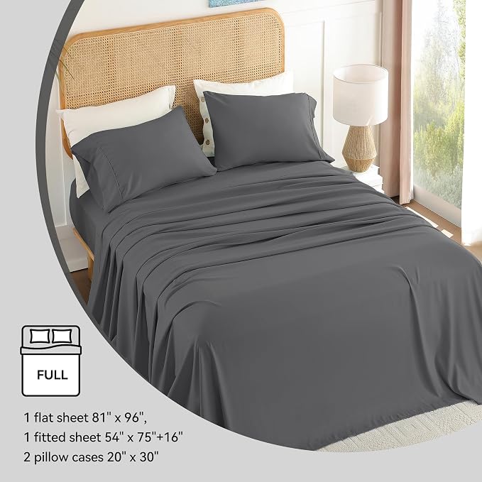 Full Sheet Set 4 Piece, Wrinkle Free, Oeko-Tex Certified Bedsheets，Dark Grey - Image 6