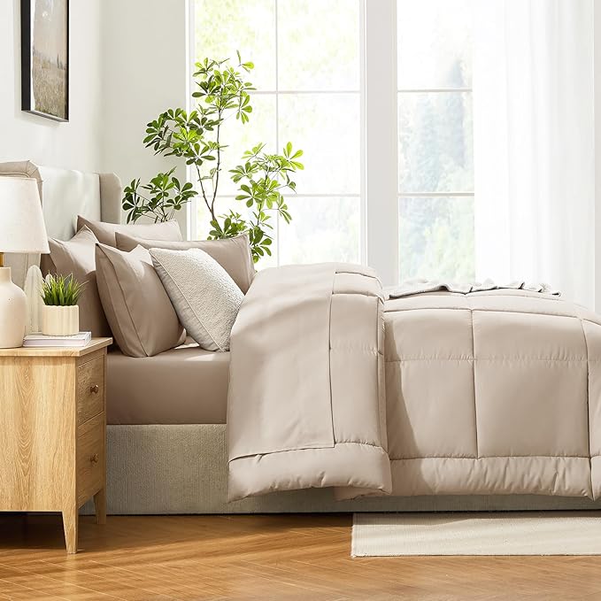CozyLux Queen Comforter Set Wheat, 7 Pieces Bed in a Bag, Wheat Comforters - Image 9