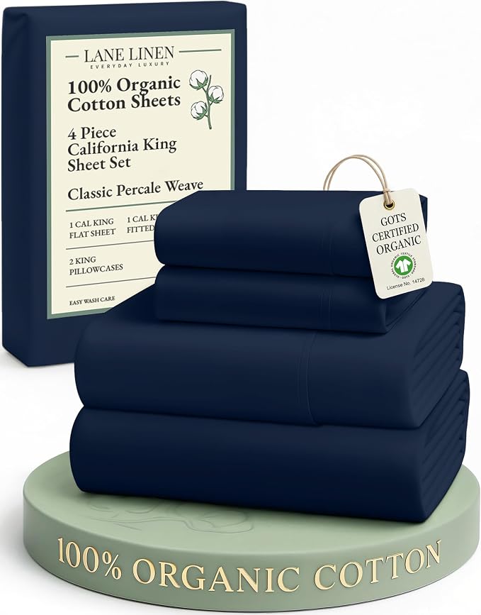LANE LINEN 100% Organic Cotton California King Bed Sheets, 4-Piece Pure Percale by LaneLinen