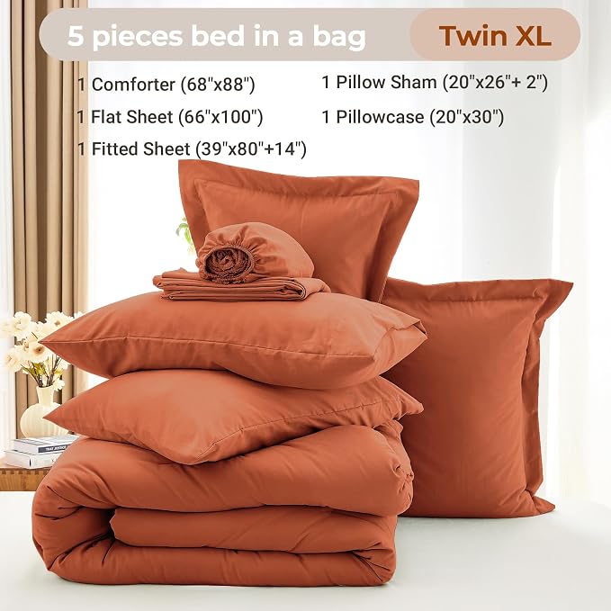 MUXHOMO 5 Pieces Twin XL Comforter Set, Soft Bed in a Bag Twin XL Size - Image 4