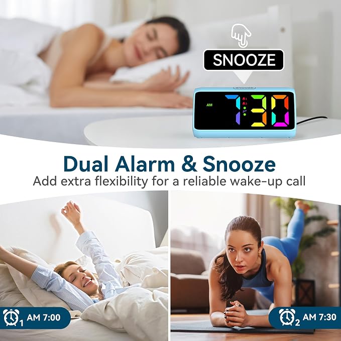 Netzu Loud Alarm Clock for Heavy Sleepers, RGB Alarm Clocks for Bedrooms - Image 4