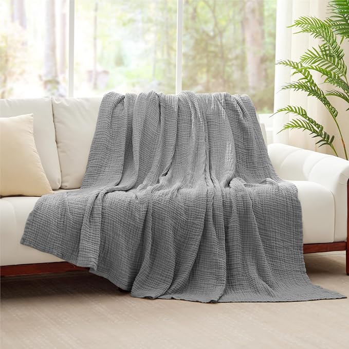 100% Cotton Muslin Blanket Twin XL 66" x 90", Breathable and Cooling Bed - Image 8