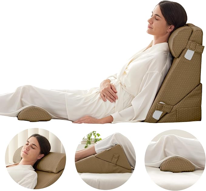 Bedluxe Adjustable 4pcs Bed Wedge Pillow Set, Memory Foam Wedges Pillow Post - Image 7