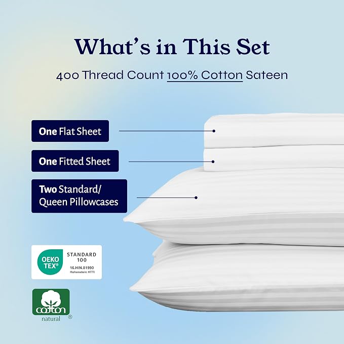 California Design Den Soft 100% Cotton Queen Sheet Set, 400 TC Good - Image 4