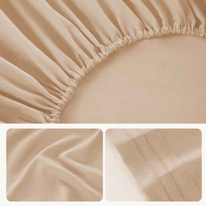 ROSE&RISY Khaki Full Sheet Set, 4 Pieces Soft Bedding Full Sheet Set, - Image 6