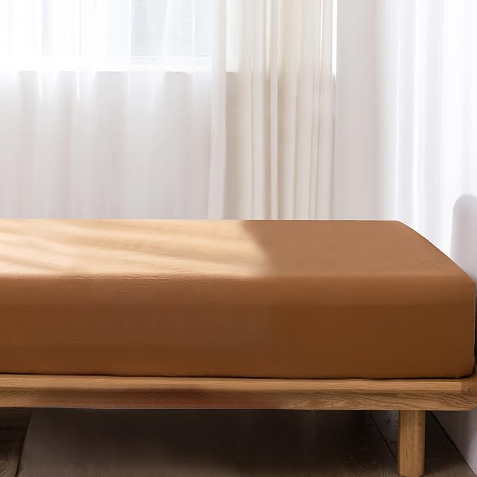 MooMee Fitted Bottom Sheet Only 100% Washed Cotton Linen Like Textured - Image 2