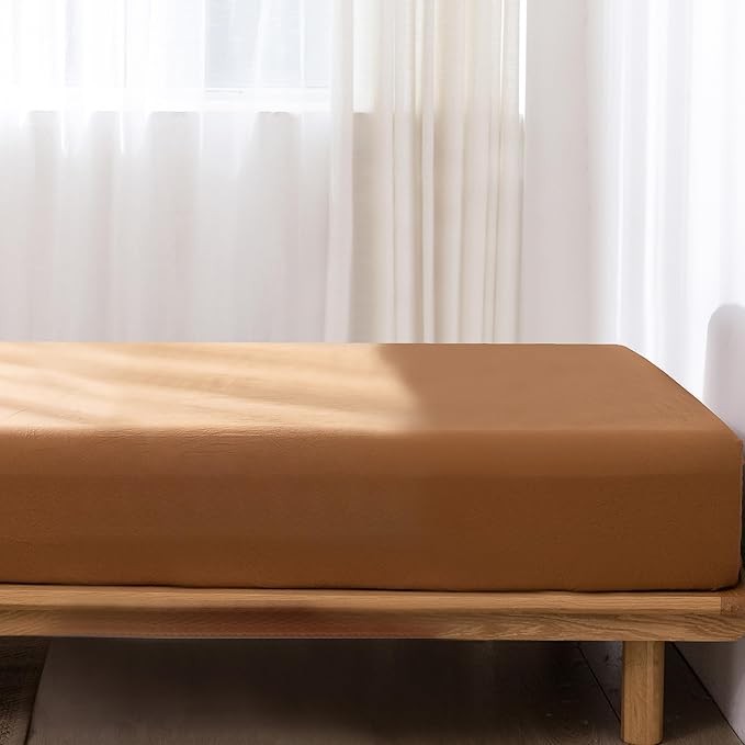 MooMee Fitted Bottom Sheet Only 100% Washed Cotton Linen Like Textured - Image 2