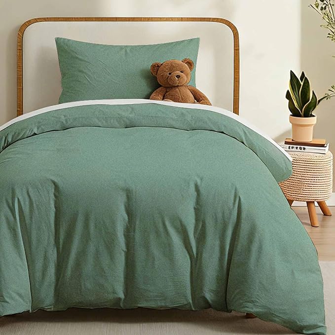 LOVQUE 100% Washed Cotton Duvet Cover Twin Size, Mint Green Fade-Resistant by LOVQUE