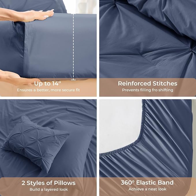 Sasttie Full Size Comforter Set, 7-Piece Bed in a Bag Double, Pintuck Bedding - Image 5