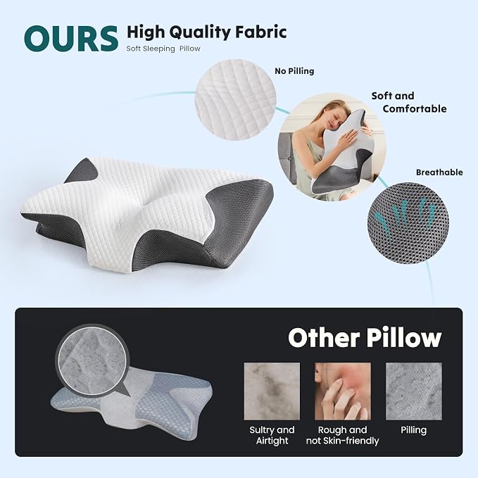 DUMOS Cervical Neck Pillow for Sleeping, Cooling Ergonomic Memory Foam Pillow - Image 2