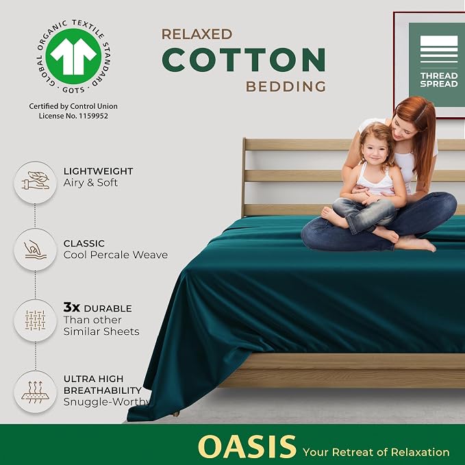 THREAD SPREAD 100% Organic Cotton Percale Flat Sheet Twin Size - Image 2