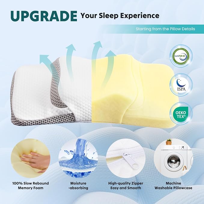 DUMOS Cervical Neck Pillow for Sleeping, Cooling Ergonomic Memory Foam Pillow - Image 5