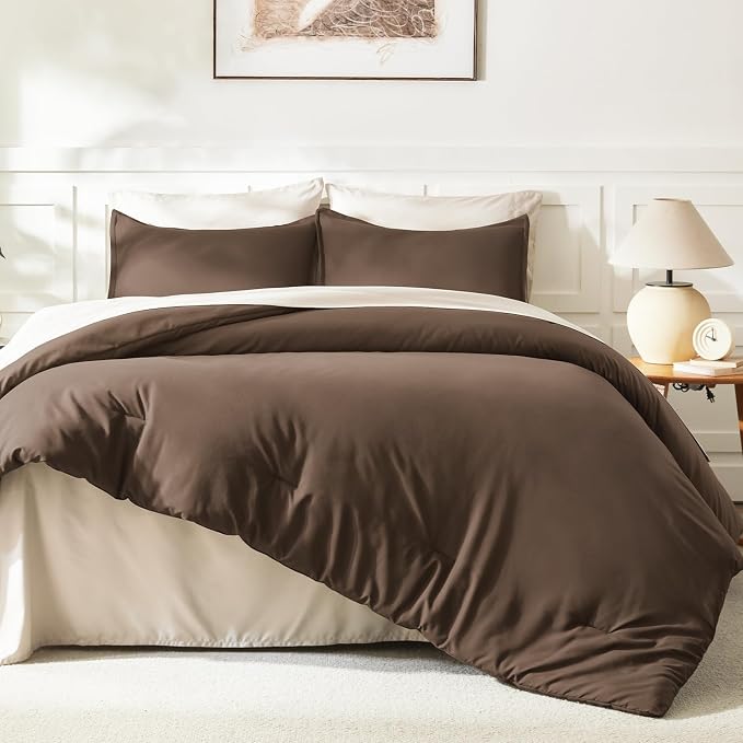 Litanika Brown Comforter Set Queen Size, 3 Pieces Lightweight Solid Bedding - Image 6