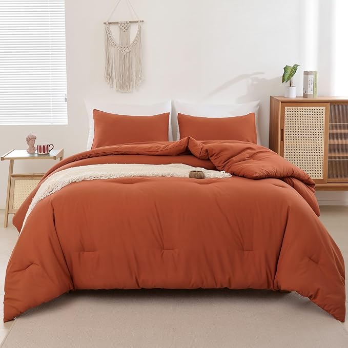 ROSGONIA King Size Comforter Set Burnt Orange - Image 3
