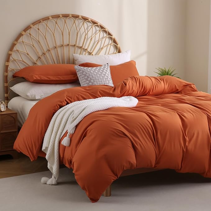JSD Burnt Orange Duvet Cover Set King Size, 3 Piece Duvet Cover - Image 6