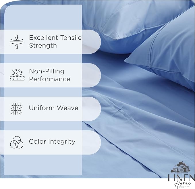 Linen Home 100% Cotton Percale Sheets King Size, Baby Blue, Deep Pocket - Image 2